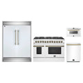 Forno 4-Piece Appliance Package - 48-Inch Galiano Dual Fuel Range, 60-Inch Refrigerator, Dishwasher, & 24-Inch Microwave Drawer in White with Antique Brass Trim