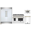 Forno 4-Piece Appliance Package - 48-Inch Dual Fuel Range, 60-Inch Refrigerator, Dishwasher, & 24-Inch Microwave Drawer in White with Antique Brass Handle
