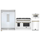 Forno 4-Piece Appliance Package - 48-Inch Galiano Dual Fuel Range, 60-Inch Refrigerator, Dishwasher, & 24-Inch Microwave Drawer in White with Antique Brass Handle