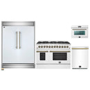 Forno 4-Piece Appliance Package - 48-Inch Dual Fuel Range, 60-Inch Refrigerator, Dishwasher, & 24-Inch Microwave Oven in White with Antique Brass Handle