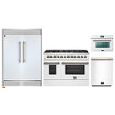 Forno 4-Piece Appliance Package - 48-Inch Galiano Dual Fuel Range, 60-Inch Refrigerator, Dishwasher, & 24-Inch Microwave Oven in White with Antique Brass Handle