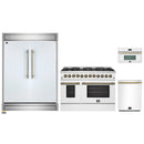 Forno 4-Piece Appliance Package - 48-Inch Dual Fuel Range, 60-Inch Refrigerator, Dishwasher, & 30-Inch Microwave Oven in White with Antique Brass Handle