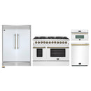 Forno 4-Piece Appliance Package - 48-Inch Galiano Dual Fuel Range, 60-Inch Refrigerator, Dishwasher, & 30-Inch Microwave Oven in White with Antique Brass Handle