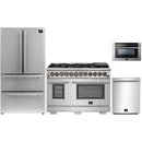 Forno 4-Piece Pro Appliance Package - 48-Inch Dual Fuel Range, Refrigerator, 24-Inch Microwave Drawer, & 3-Rack Dishwasher in Stainless Steel