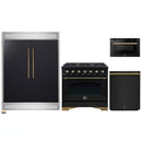 Forno 4-Piece Appliance Package - 36-Inch Gas Range, 60-Inch Convertible Refrigerator with Modern Trim, Dishwasher, and 24-Inch Microwave Drawer in Black with Antique Brass Handle