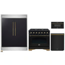 Forno 4-Piece Appliance Package - 36-Inch Gas Range, 60-Inch Convertible Refrigerator with Modern Trim, Dishwasher, and 30-Inch Microwave Drawer in Black with Antique Brass Handle