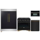 Forno 4-Piece Appliance Package - 36-Inch Gas Range, 60-Inch Convertible Refrigerator with Modern Trim, Dishwasher, and 30-Inch Microwave Oven in Black with Antique Brass Handle