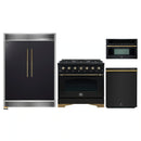 Forno 4-Piece Appliance Package - 36-Inch Gas Range, 60-Inch Convertible Refrigerator with Modern Grille Trim, Dishwasher, and 30-Inch Microwave Oven in Black with Antique Brass Handle