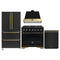 Forno Antico 4-Piece Appliance Package - 36-Inch Gas Range, 36-Inch Hood, 36-Inch Refrigerator, & 24-Inch Dishwasher in Black with Antique Brass Trim