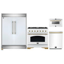Forno 4-Piece Appliance Package - 36-Inch Gas Range, 60-Inch Refrigerator, Dishwasher, & 24-Inch Microwave Drawer in White with Antique Brass Handle