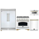 Forno 4-Piece Appliance Package - 36-Inch Antico Gas Range, 60-Inch Refrigerator, Dishwasher, & 24-Inch Microwave Drawer in White with Antique Brass Handle