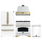 Forno Antico 4-Piece Appliance Package - 36-Inch Gas Range, 36-Inch Hood, 36-Inch Refrigerator, & 24-Inch Dishwasher in White with Antique Brass Trim