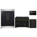 Forno 4-Piece Appliance Package - 48-Inch Gas Range, 60-Inch Convertible Refrigerator with Modern Trim, Dishwasher, and 24-Inch Microwave Drawer in Black with Antique Brass Handle