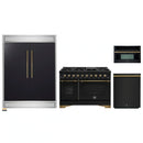 Forno 4-Piece Appliance Package - 48-Inch Gas Range, 60-Inch Convertible Refrigerator with Modern Trim, Dishwasher, and 30-Inch Microwave Oven in Black with Antique Brass Handle