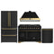 Forno Antico 4-Piece Appliance Package - 48-Inch Gas Range, 48-Inch Hood, 36-Inch Refrigerator, & 24-Inch Dishwasher in Black with Antique Brass Trim