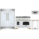 Forno 4-Piece Appliance Package - 48-Inch Gas Range, 60-Inch Refrigerator, Dishwasher, & 30-Inch Microwave Drawer in White with Antique Brass Handle