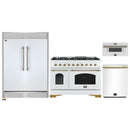 Forno 4-Piece Appliance Package - 48-Inch Antico Gas Range, 60-Inch Refrigerator, Dishwasher, & 30-Inch Microwave Drawer in White with Antique Brass Handle