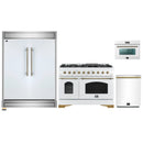 Forno 4-Piece Appliance Package - 48-Inch Gas Range, 60-Inch Refrigerator, Dishwasher, & 24-Inch Microwave Oven in White with Antique Brass Handle