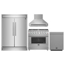 Forno 4-Piece Appliance Package - 36-Inch Gas Range, Wall Mount Range Hood, 60-Inch Built-In Convertible Refrigerator, and Dishwasher in Stainless Steel