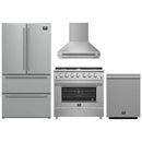 Forno 4-Piece Appliance Package - 36-Inch Gas Range, Wall Mount Range Hood, 36-Inch French Door Refrigerator, and Dishwasher in Stainless Steel
