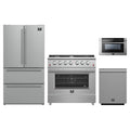 Forno 4-Piece Appliance Package - 36-Inch Galiano Gas Range, Refrigerator, 24-Inch Microwave Drawer, & 3-Rack Dishwasher in Stainless Steel