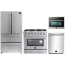 Forno 4-Piece Appliance Package - 36-Inch Gas Range, Refrigerator, 24-Inch Microwave Oven, & 3-Rack Dishwasher in Stainless Steel