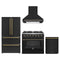 Forno 4-Piece Appliance Package - 36-Inch Gas Range, Wall Mount Range Hood, 36-Inch French Door Refrigerator, and Dishwasher in Black with Antique Brass Trim