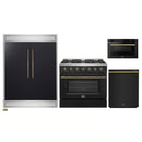 Forno 4-Piece Appliance Package - 36-Inch Gas Range, 60-Inch Convertible Refrigerator with Modern Trim, Dishwasher, and 24-Inch Microwave Drawer in Black with Antique Brass Handle