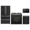Forno 4-Piece Appliance Package - 36-Inch Gas Range, 36-Inch Refrigerator, 24-Inch Microwave Drawer, & Dishwasher in Black with Antique Brass Trim