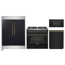 Forno 4-Piece Appliance Package - 36-Inch Gas Range, 60-Inch Convertible Refrigerator with Modern Trim, Dishwasher, and 30-Inch Microwave Drawer in Black with Antique Brass Handle