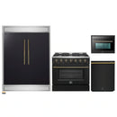 Forno 4-Piece Appliance Package - 36-Inch Gas Range, 60-Inch Convertible Refrigerator with Modern Trim, Dishwasher, and 24-Inch Microwave Oven in Black with Antique Brass Handle