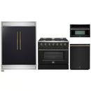 Forno 4-Piece Appliance Package - 36-Inch Gas Range, 60-Inch Convertible Refrigerator with Modern Trim, Dishwasher, and 30-Inch Microwave Oven in Black with Antique Brass Handle