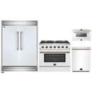 Forno 4-Piece Appliance Package - 36-Inch Gas Range, 60-Inch Refrigerator, Dishwasher, & 24-Inch Microwave Drawer in White with Antique Brass Handle