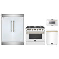Forno 4-Piece Appliance Package - 36-Inch Galiano Gas Range, 60-Inch Refrigerator, Dishwasher, & 24-Inch Microwave Drawer in White with Antique Brass Trim