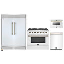 Forno 4-Piece Appliance Package - 36-Inch Galiano Gas Range, 60-Inch Refrigerator, Dishwasher, & 24-Inch Microwave Drawer in White with Antique Brass Handle