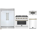 Forno 4-Piece Appliance Package - 36-Inch Galiano Gas Range, 60-Inch Refrigerator, Dishwasher, & 30-Inch Microwave Drawer in White with Antique Brass Handle