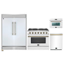 Forno 4-Piece Appliance Package - 36-Inch Galiano Gas Range, 60-Inch Refrigerator, Dishwasher, & 24-Inch Microwave Oven in White with Antique Brass Handle