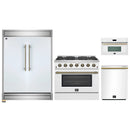 Forno 4-Piece Appliance Package - 36-Inch Gas Range, 60-Inch Refrigerator, Dishwasher, & 30-Inch Microwave Oven in White with Antique Brass Handle