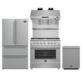 Forno 4-Piece Appliance Package - 36-Inch Gas Range, Refrigerator, Wall Mount Hood with Backsplash, & 3-Rack Dishwasher in Stainless Steel