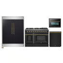 Forno 4-Piece Appliance Package - 48-Inch Gas Range, 60-Inch Convertible Refrigerator with Modern Trim, Dishwasher, and 24-Inch Microwave Oven in Black with Antique Brass Handle