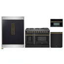 Forno 4-Piece Appliance Package - 48-Inch Gas Range, 60-Inch Convertible Refrigerator with Modern Trim, Dishwasher, and 30-Inch Microwave Oven in Black with Antique Brass Handle