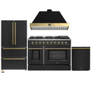 Forno Galiano 4-Piece Appliance Package - 48-Inch Gas Range, 48-Inch Hood, 36-Inch Refrigerator, & 24-Inch Dishwasher in Black with Antique Brass Trim
