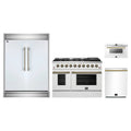 Forno 4-Piece Appliance Package - 48-Inch Galiano Gas Range, 60-Inch Refrigerator, Dishwasher, & 24-Inch Microwave Drawer in White with Antique Brass Trim