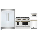 Forno 4-Piece Appliance Package - 48-Inch Gas Range, 60-Inch Refrigerator, Dishwasher, & 24-Inch Microwave Drawer in White with Antique Brass Handle