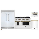 Forno 4-Piece Appliance Package - 48-Inch Galiano Gas Range, 60-Inch Refrigerator, Dishwasher, & 24-Inch Microwave Drawer in White with Antique Brass Handle