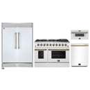 Forno 4-Piece Appliance Package - 48-Inch Galiano Gas Range, 60-Inch Refrigerator, Dishwasher, & 30-Inch Microwave Drawer in White with Antique Brass Handle