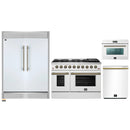 Forno 4-Piece Appliance Package - 48-Inch Galiano Gas Range, 60-Inch Refrigerator, Dishwasher, & 24-Inch Microwave Oven in White with Antique Brass Handle