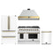Forno Galiano 4-Piece Appliance Package - 48-Inch Gas Range, 48-Inch Hood, 36-Inch Refrigerator, & 24-Inch Dishwasher in White with Antique Brass Trim