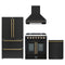 Forno 4-Piece Appliance Package - 30-Inch Galiano French Door Dual Fuel Range, Wall Mount Range Hood, 36-Inch Refrigerator, and Dishwasher in Black with Antique Brass Trim