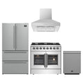 Forno 4-Piece Appliance Package - 36-Inch Galiano French Door Dual Fuel Range, Wall Mount Range Hood, 36-Inch Refrigerator, and Dishwasher in Stainless Steel